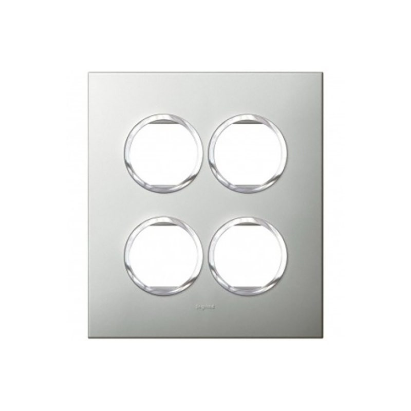 LEGRAND - Cover Plate with Frame Arteor, Indian , 2x4 Modules, Round, Pearl Aluminium