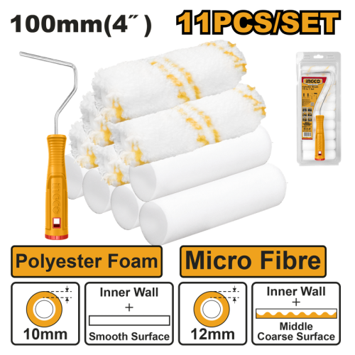 Cylinder brush 11 in 1 set(Inner wall) 100mm/4"مجموعة رولات دهان اسطوانية 11 قطعة للجدران الداخلية