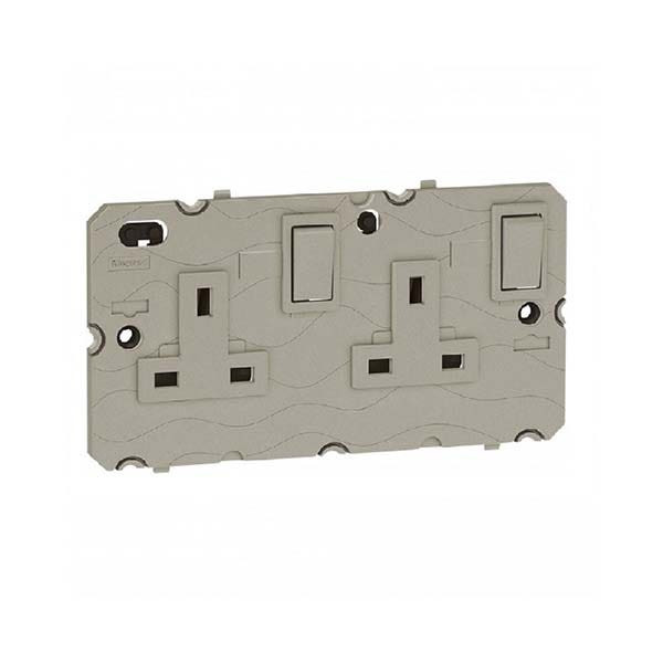 LEGRAND - Socket Arteor, BS, 13A, Double Pole Switched Twin E, 2 Gang, Champagne