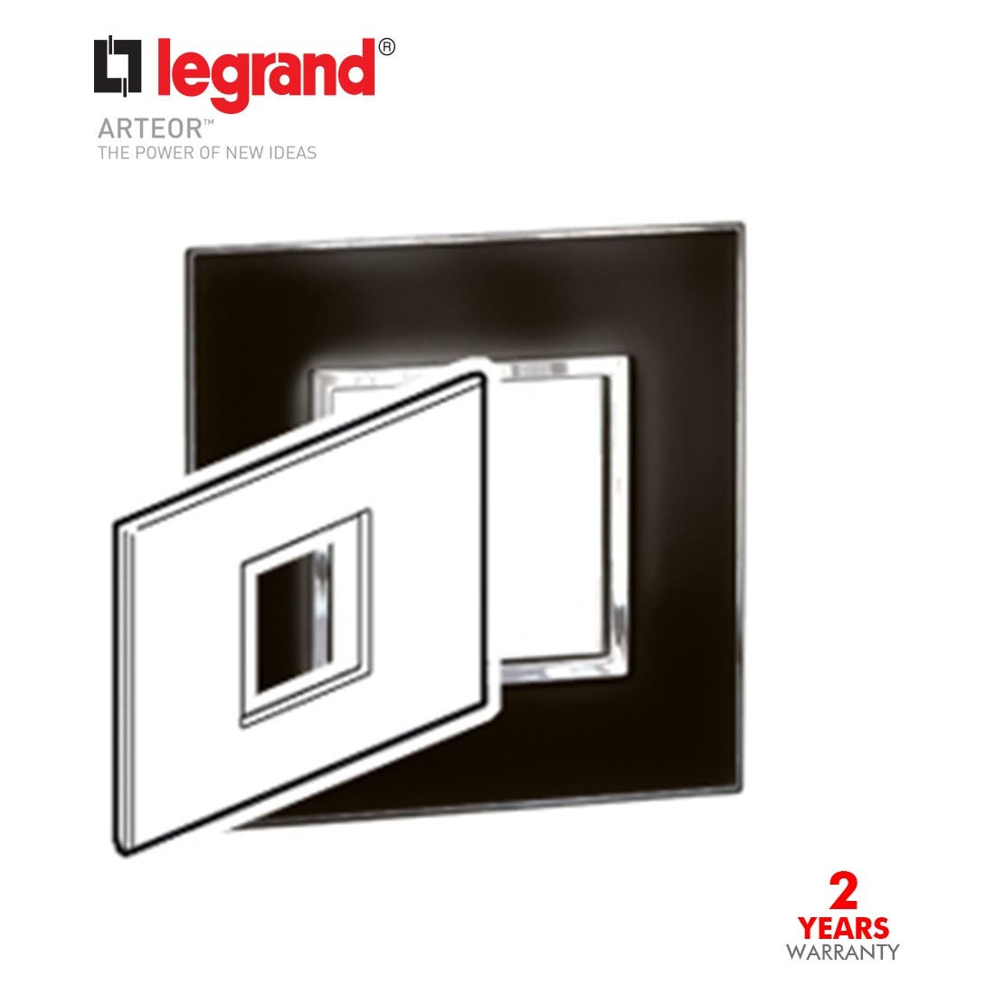 LEGRAND - Plate Arteor, Italian / US Standard, Square, 2 Modules, Mirror Black