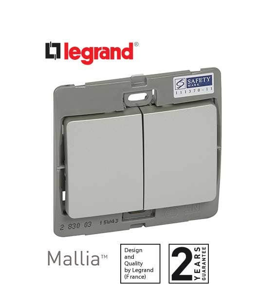 DISCONTINUED LEGRAND - Single Pole Switch Mallia, 2 Gang, 2 Way, 10 AX, 250 V~, Silver