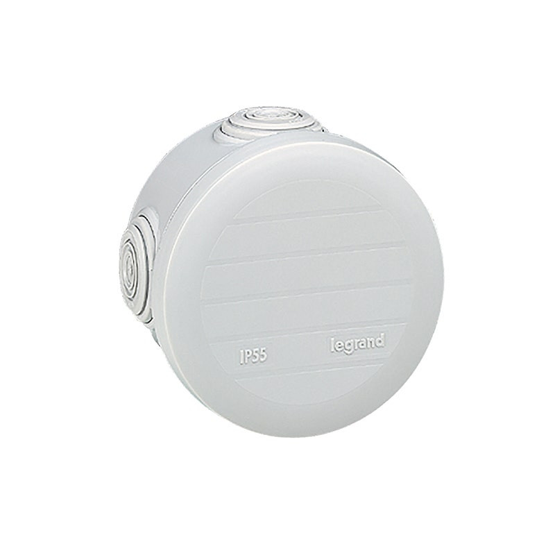 ليجراند - علبة التوصيل Plexo، 4 فتحة، IP55 IK07، دائري Ø70mm، ارتفاع 45mm، Grey