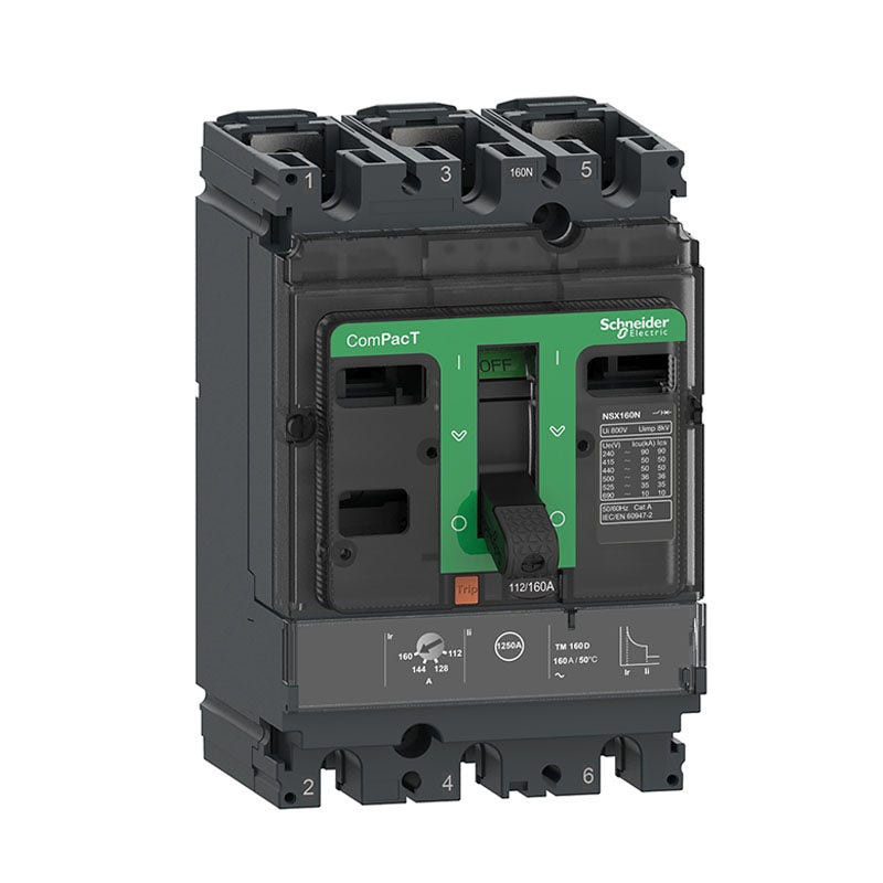 SCHNEIDER - MCCB Breaker, ComPacT NSX160N, 50kA at 415VAC, TMD Trip Unit 160A, 3P 3D