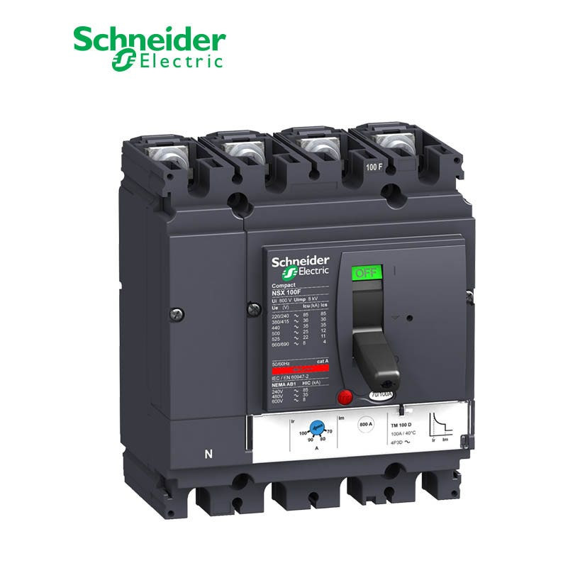 SCHNEIDER - MCCB Breaker, ComPact NSX100F, 36 kA at 415 VAC, TMD Trip Unit 63A, 4P 3d