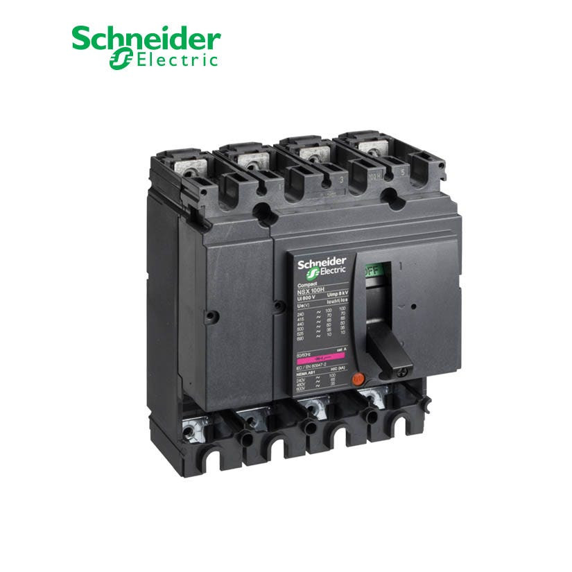 SCHNEIDER - MCCB Breaker Basic Frame, ComPact NSX100S, 100A, 4P, 100kA at 415 VAC 50/60 Hz, w/o Trip Unit