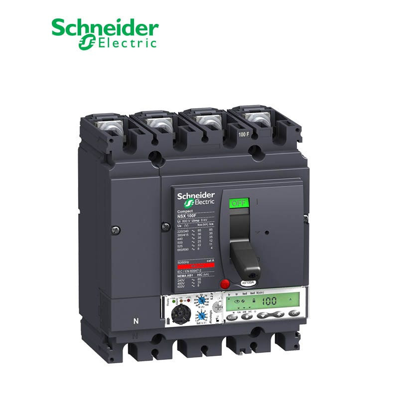 SCHNEIDER - MCCB Breaker, ComPact NSX100F, 36 kA at 415 VAC, MicroLogic 5.2A Trip Unit 100A, 4P 4d