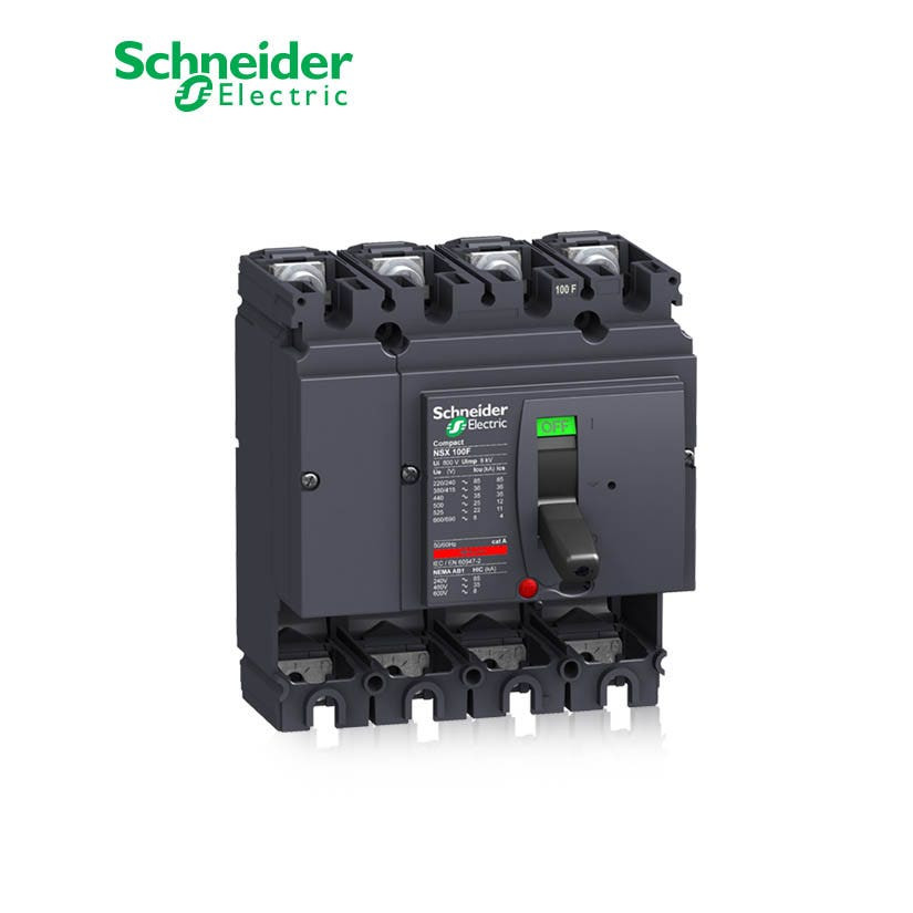 SCHNEIDER - MCCB Breaker Basic Frame, ComPact NSX100F, 100A, 4P, 36kA at 415 VAC 50/60 Hz, w/o Trip Unit