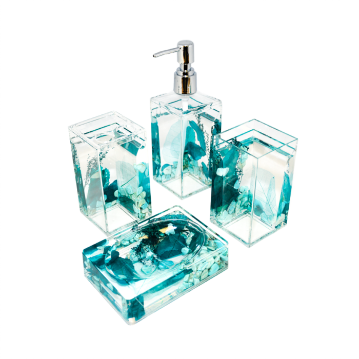 Soap Dispenser Set (4pcs) - Aqua Leaf - BR Accessories