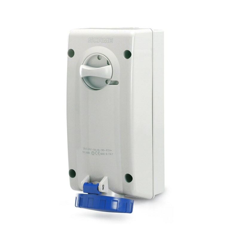 SCAME - Interlocked Socket, 16A, 2P+E, 6h, 200-250V, 60Hz, 50Hz, 106x240mm, Screw Terminals, with Mechanical Interlock