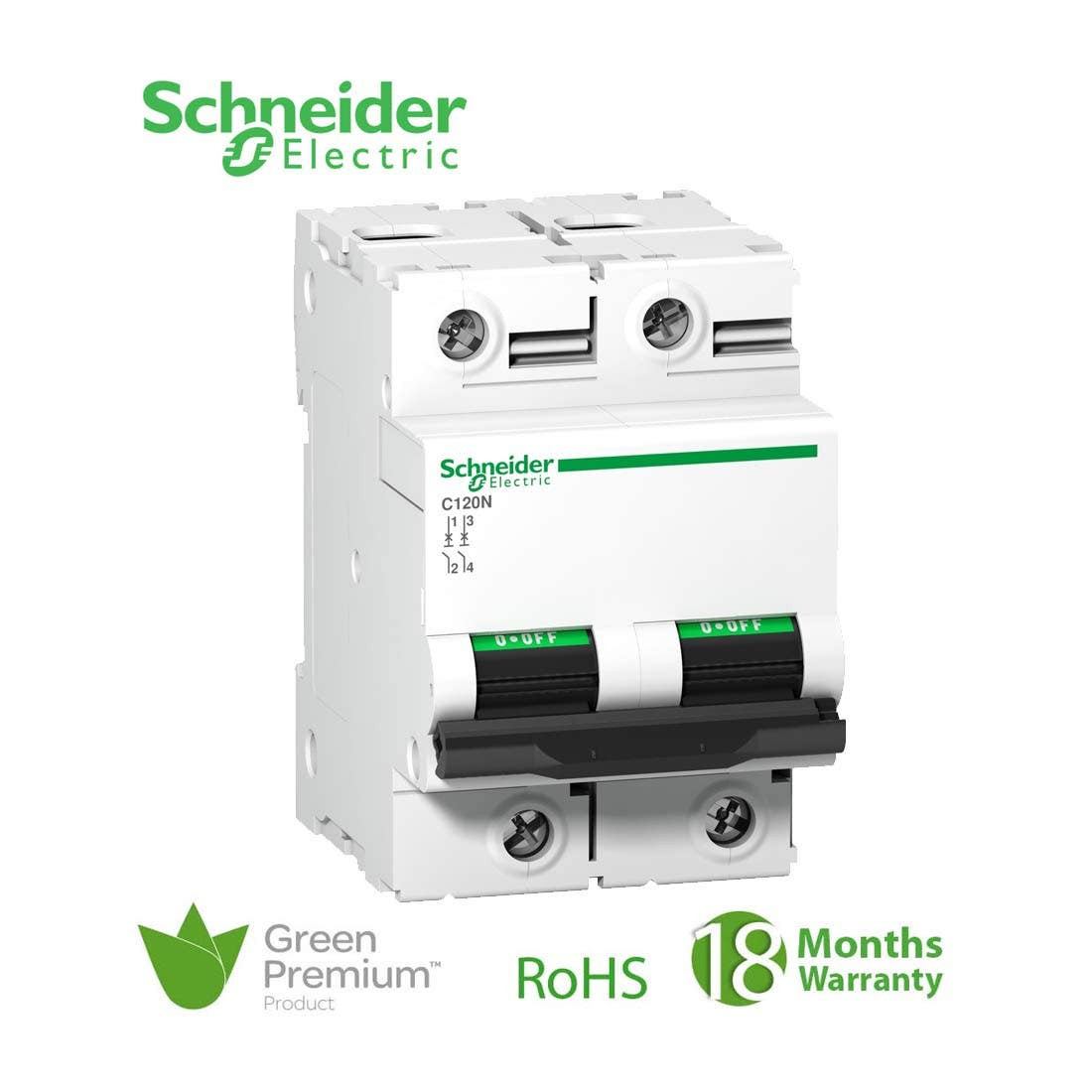 SCHNEIDER - MCB Breaker, Acti9 C120N, 2P, 80A, C curve