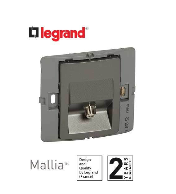 DISCONTINUED LEGRAND - TV Socket Mallia, Female 'F' Type Socket, Dark Silver
