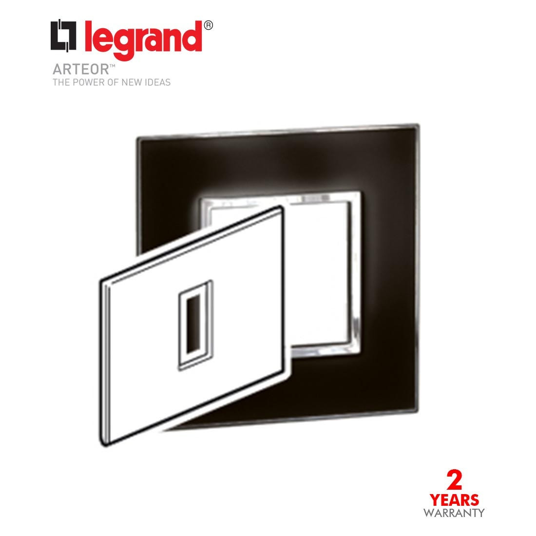 LEGRAND - Plate Arteor, Italian / US Standard, Square, 1 Module, Mirror Black