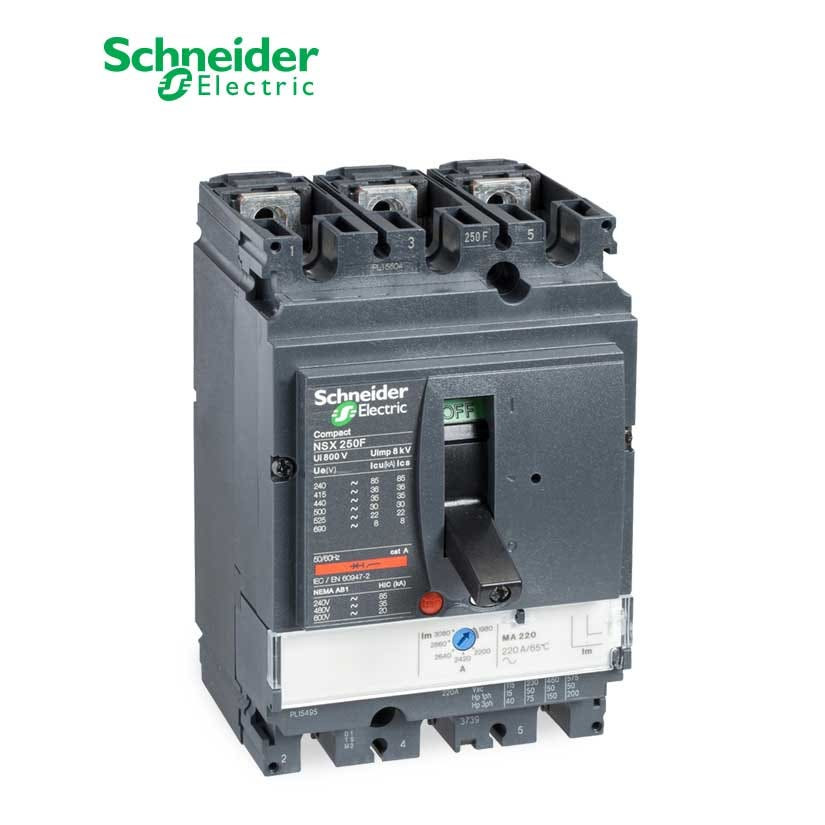 SCHNEIDER - MCCB Breaker, ComPact NSX250H, 3P 3d, 70kA at 415 VAC, MA Trip Unit 220A