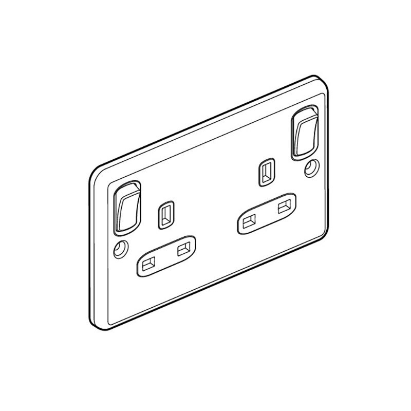 LEGRAND - Double Pole Socket Synergy Authentic, BS, 2 Gang Switched, 13A, 250V, with Outboard Rockers + Clean Earth, Brushed Stainless Steel