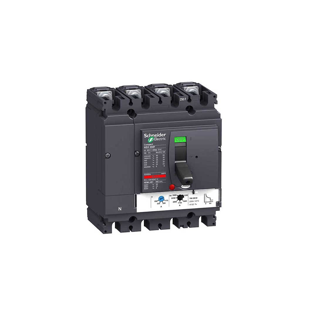 SCHNEIDER - MCCB Breaker, ComPact NSX250F, 4P 4d, 36kA at 415 VAC, TMD Trip Unit 250A