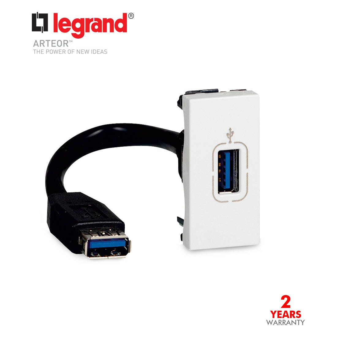 LEGRAND - USB Female Data Socket Pre Conn. 1Mod, White