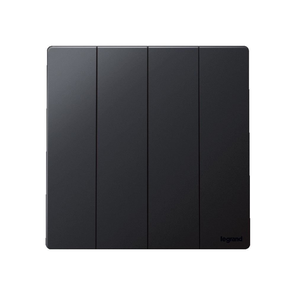LEGRAND - Single Pole Switch Mallia, 4 Gang, 1 Way, 16 AX, 250 V~, Matt Black