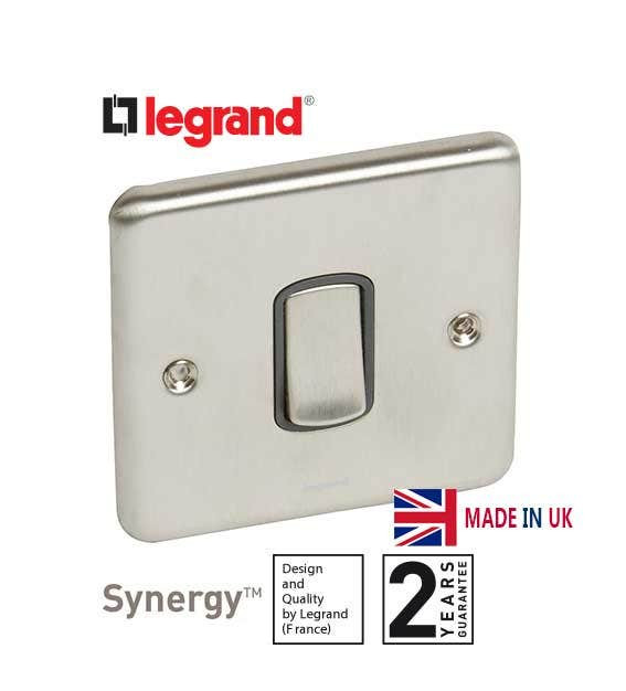 LEGRAND - Plate Switch Synergy -1 Gang -1 Way -10 AX -250 V~ -Auth. Brush. Stain. Steel