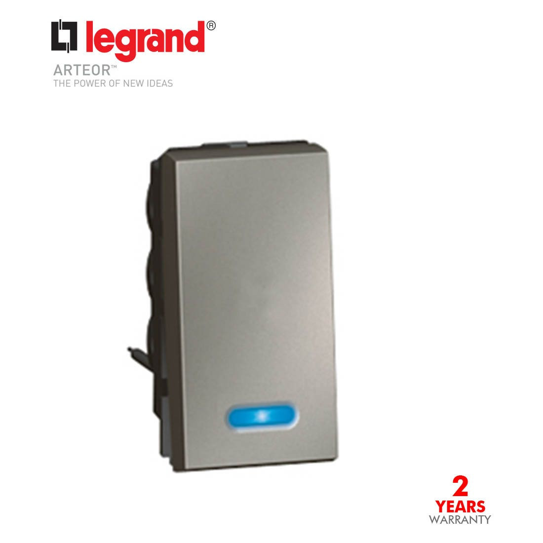 LEGRAND - 2-Way Push-Button Arteor, with Blue Locator, 1 Module, Magnesium