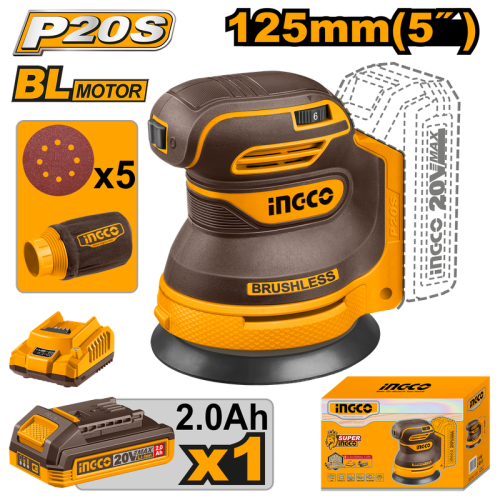 Cordless random orbit sander 125mm 20v - Withcharger and battery جهاز صنفرة دائرية شحن 20 فولت ليثيوم مع بطارية وشاحن