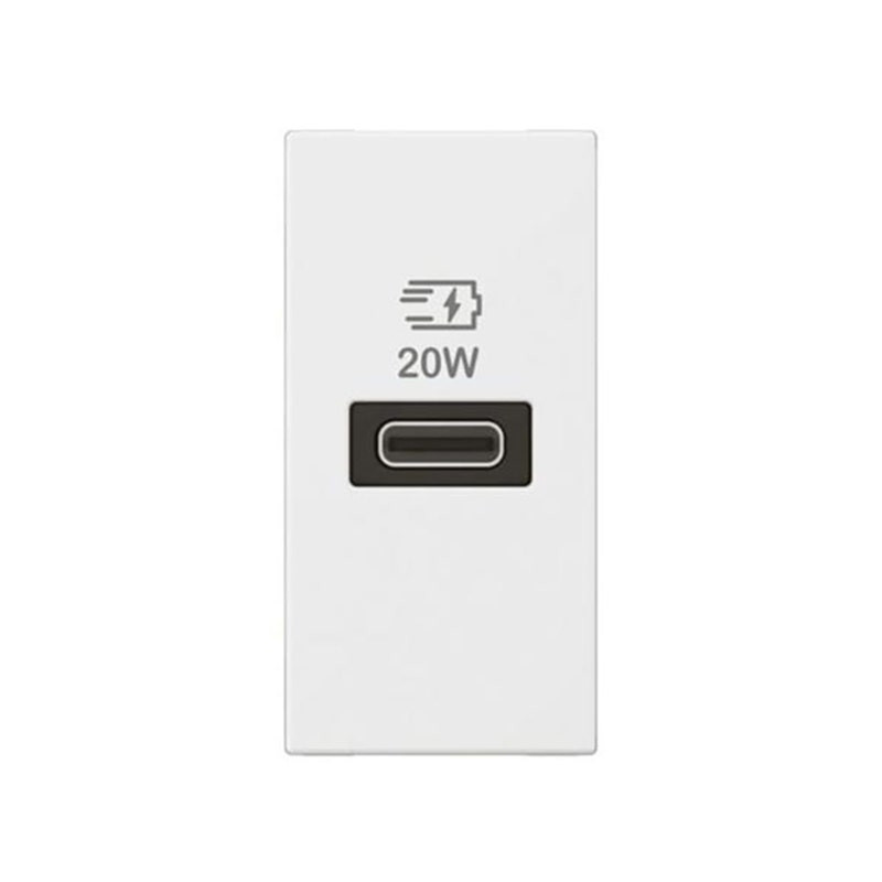 LEGRAND - USB Arteor, 1 Module, Single Port C, 3A, 20W, 5V, 100/240V, Power Delivery, White