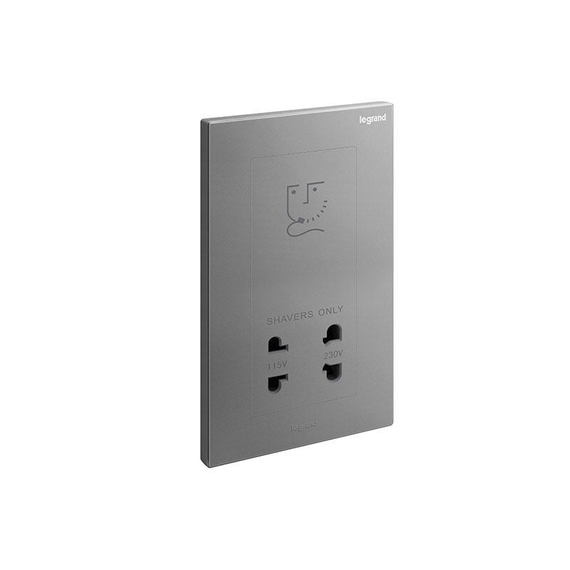 LEGRAND - Shaver Socket Outlet Galion, 2 Gangs, 2 Outputs, 110/230V, Dark Silver