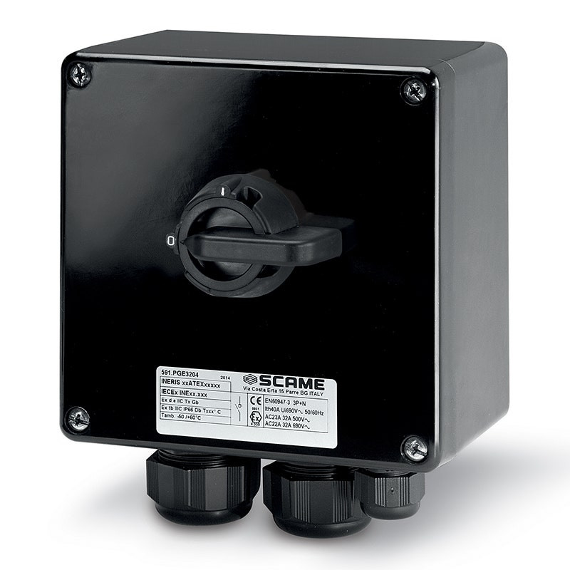SCAME - Enclosed Switch Disconnector, 20A, 2P, IP66, 160x160x90mm, EX "GD", II 2GD, General, GRP, Grey
