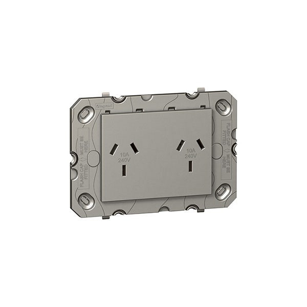LEGRAND - Double 2P+E Auto-Switched Socket Arteor, Australian, 10A, 4 Modules, Square, Magnesium