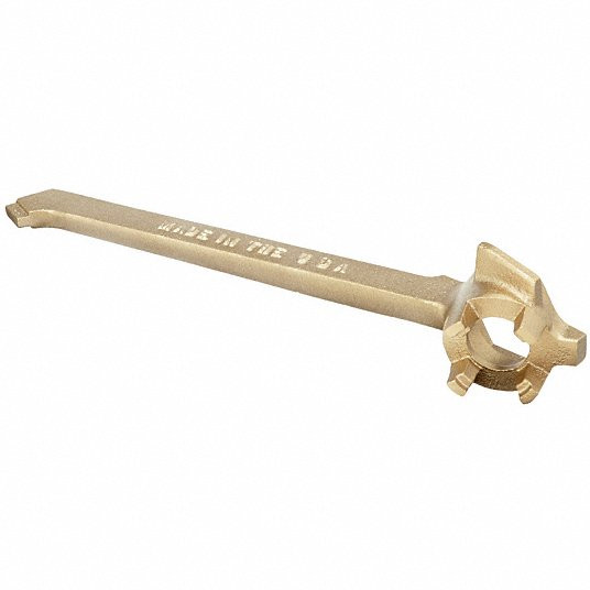 Drum Bung/Plug Wrench, 3/4 in, 2 in, Aluminum, Bronze, Nickel, Natural, Ergonomic, Ergonomic