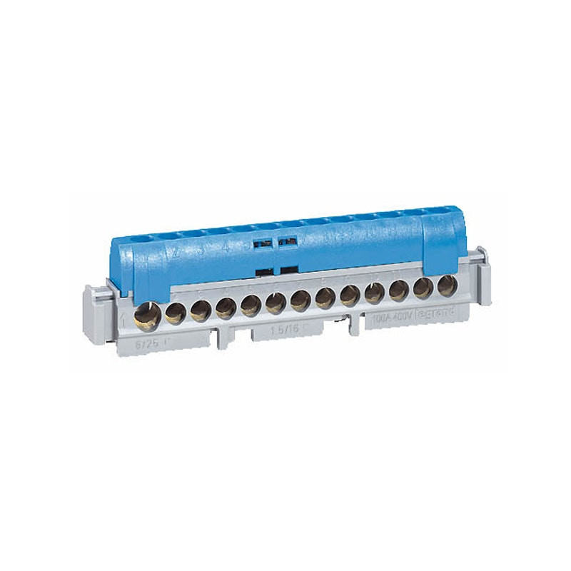 ليجراند - Terminal Block IP2X، Neutral (Blue)، 1x6 إلى 25mm²، 21x1.5 إلى 16 mm²، طول 176mm