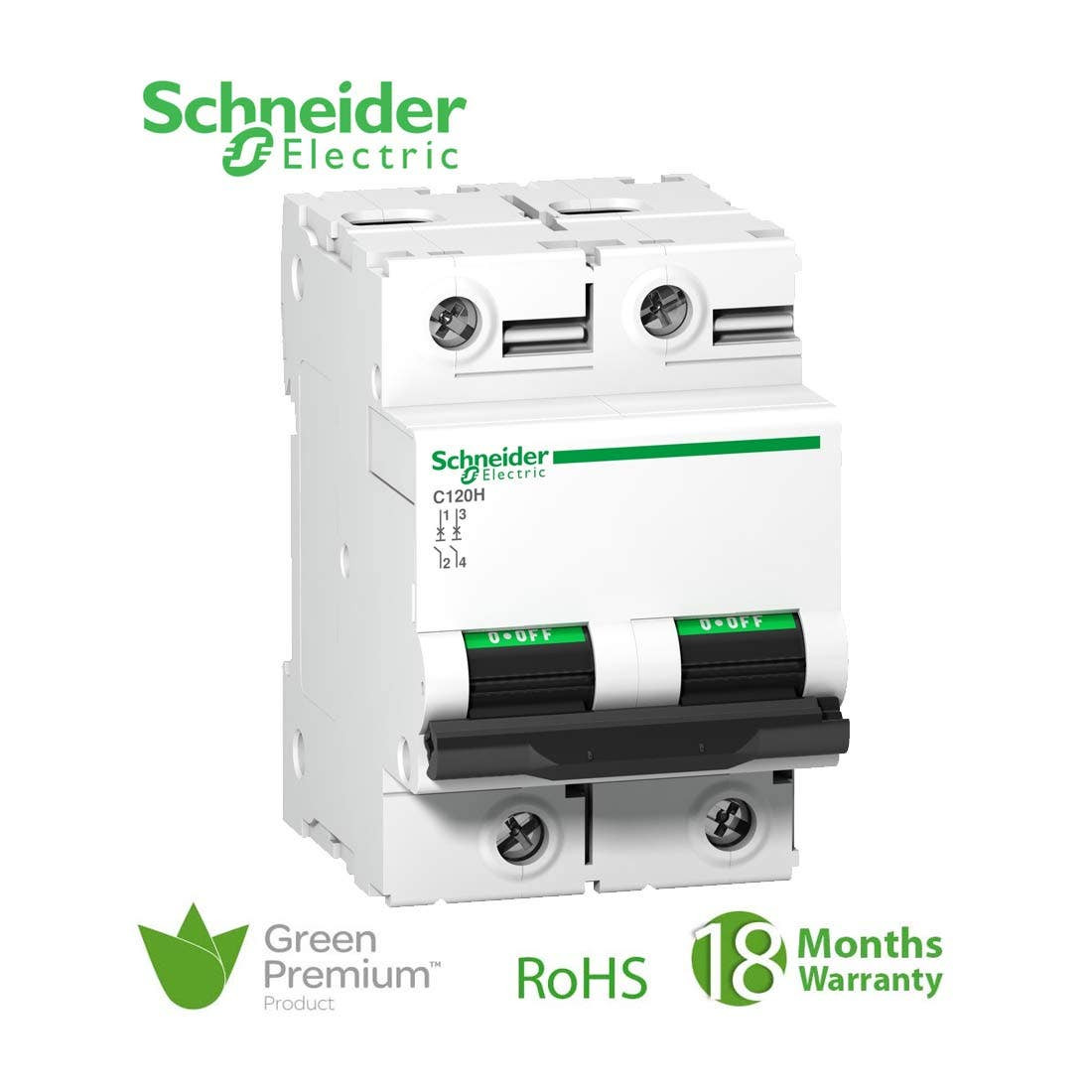 SCHNEIDER - MCB Breaker, Acti9 C120H, 2P, 80A, C curve