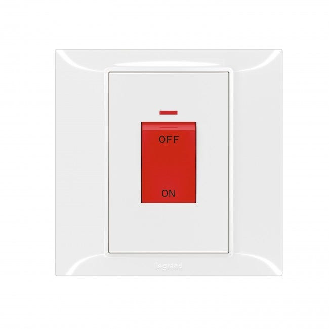 LEGRAND - Double pole switch Belanko S - 45A x 250V~ 1 gang - 1-way switch + red neon indicator - White