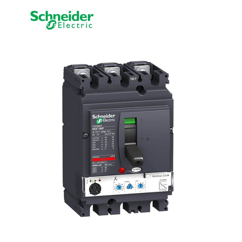 SCHNEIDER - MCCB Breaker, ComPact NSX160F, 3P 3d, 36kA at 415 VAC, MicroLogic 2.2 Trip Unit 160A