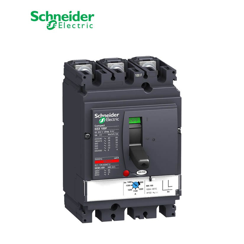 SCHNEIDER - MCCB Breaker, ComPact NSX100F, 36 kA at 415 VAC, MA Trip Unit 6.3A, 3P 3d