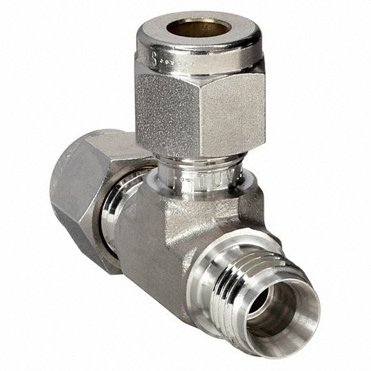 Union Tee, 1/2 in Tube Size, Metal, 13/16 in Hex Size, Stainless Steel