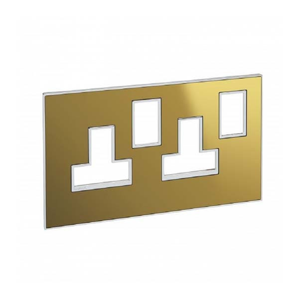 LEGRAND - Plate Arteor, for 13A Twin Switched Sockets 2 Gang, Square, BS, Reflective Gold