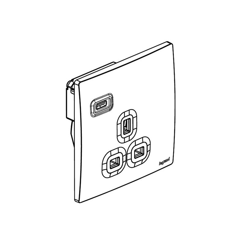 LEGRAND - Single Pole Socket Outlet Mallia Senses, BS, Unswitched, 13A 250V, 1 Gang, with USB-C, Brushed Black