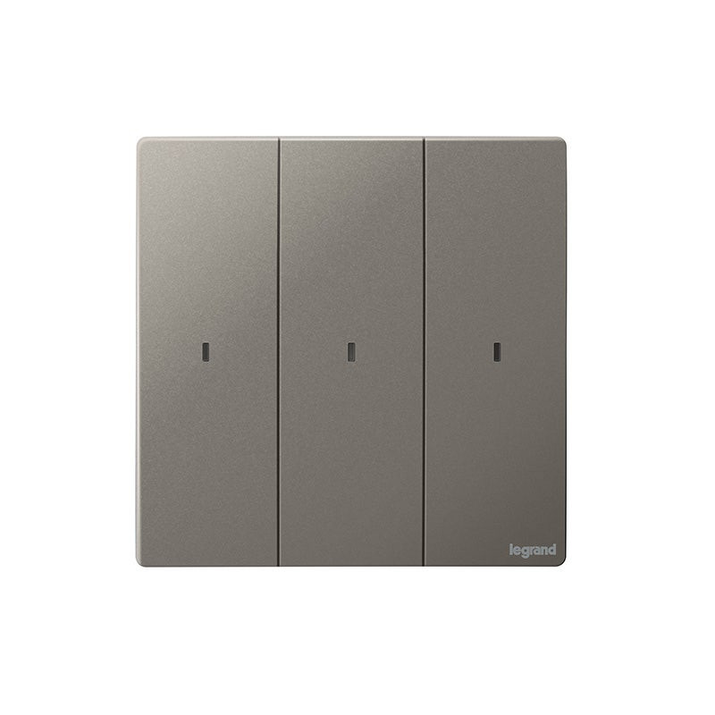 LEGRAND - Wired Light Switch Mallia Senses, 3 Gang with Neutral, Dark Silver