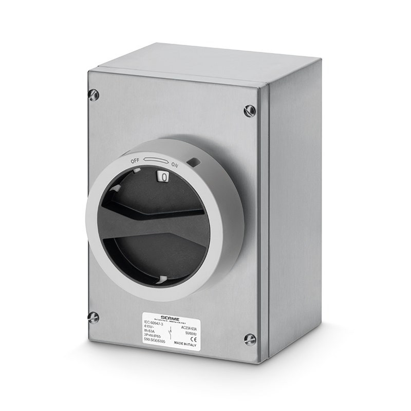 SCAME - Enclosed Switch Disconnector, 80A, 3P, IP65, 150x220x120mm, Y4 IK10, General, Stainless Steel, Grey/Black