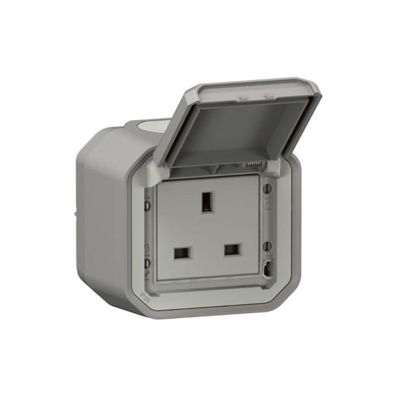 LEGRAND - Socket Outlet Plexo, IP55, British Standard, 13A, Surface Mounting, Grey