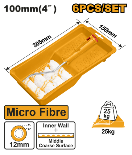 Cylinder brush 6 in 1 set 100mm/4"مجموعة رولات دهان أسطوانية 6 قطع