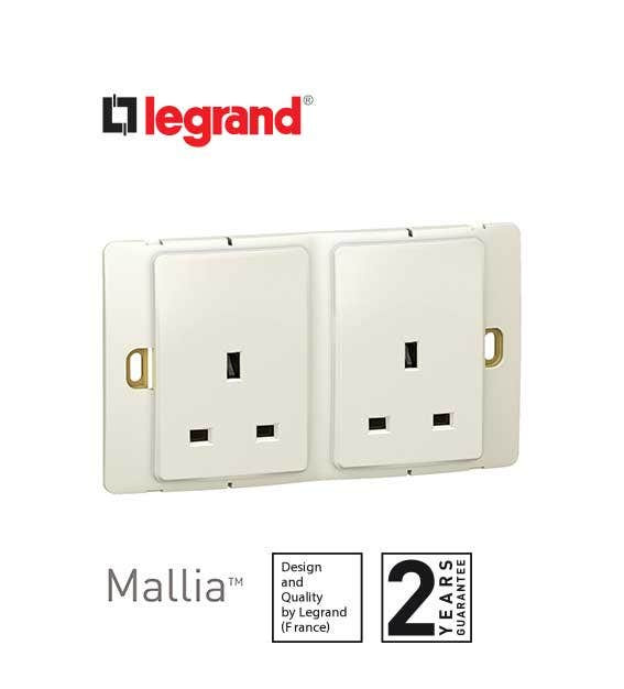 DISCONTINUED LEGRAND - Socket Outlet Mallia, Unswitched, 2 Gang, 13 A, 250 V~, Pearl
