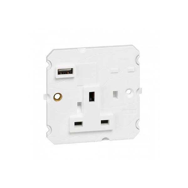LEGRAND - Socket Arteor, 13A-250V, BS, with USB Type-A Charger, Single Pole Unswitched, Champagne
