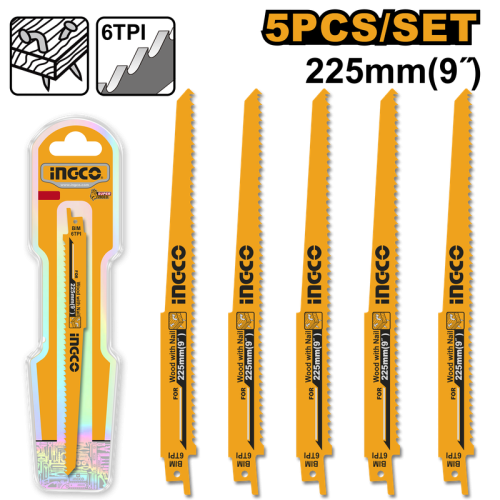 Reciprocating saw blades5pcs for wood with nail 225MM 9"شفرات طويلة منشار الترددي للخشب 5 قطع 225 ملي 9 بوصة
