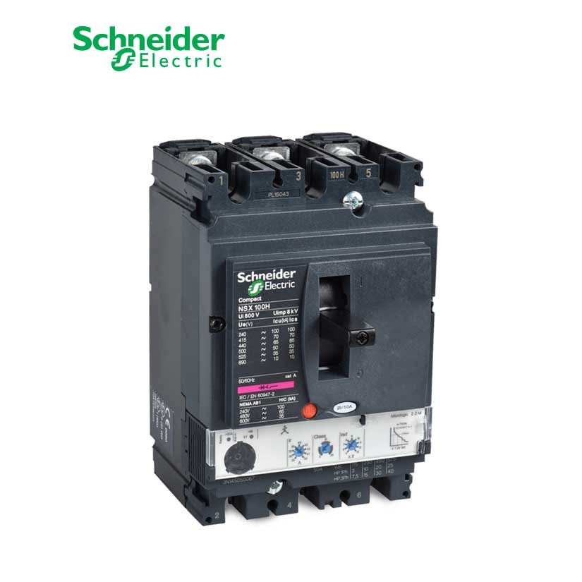 SCHNEIDER - MCCB Breaker, ComPact NSX100H, 3P 3d, 70kA at 415 VAC, MicroLogic 2.2 Trip Unit 100A