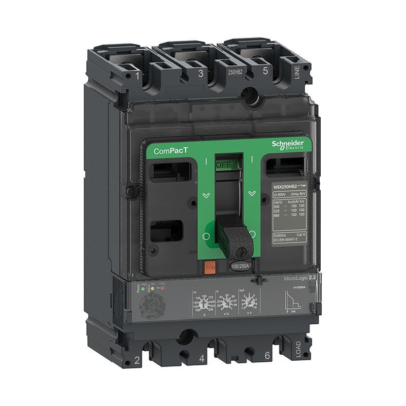 SCHNEIDER - MCCB Breaker, ComPacT NSX100N, 50kA at 415VAC, MicroLogic 2.2 Trip Unit 40A, 3P 3D