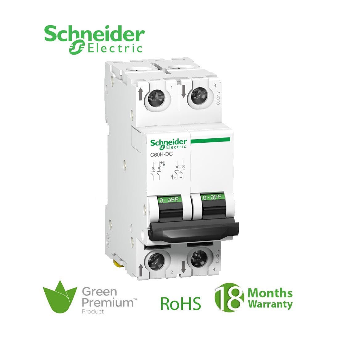 SCHNEIDER - MCB Breaker, Acti9 C60H, 2P, 25A, C curve
