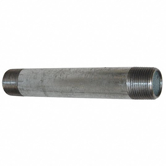 Nipple: 1/4Inch Nominal Pipe Size, Galvanized Steel, 3Inch Overall Length, Threaded on Both Ends, Welded