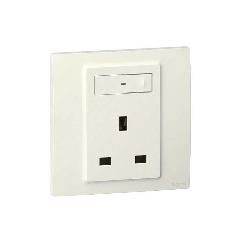 LEGRAND - Single Pole Socket Outlet Mallia Senses, BS, Switched, 13A 240V, 1 Gang, Matt White