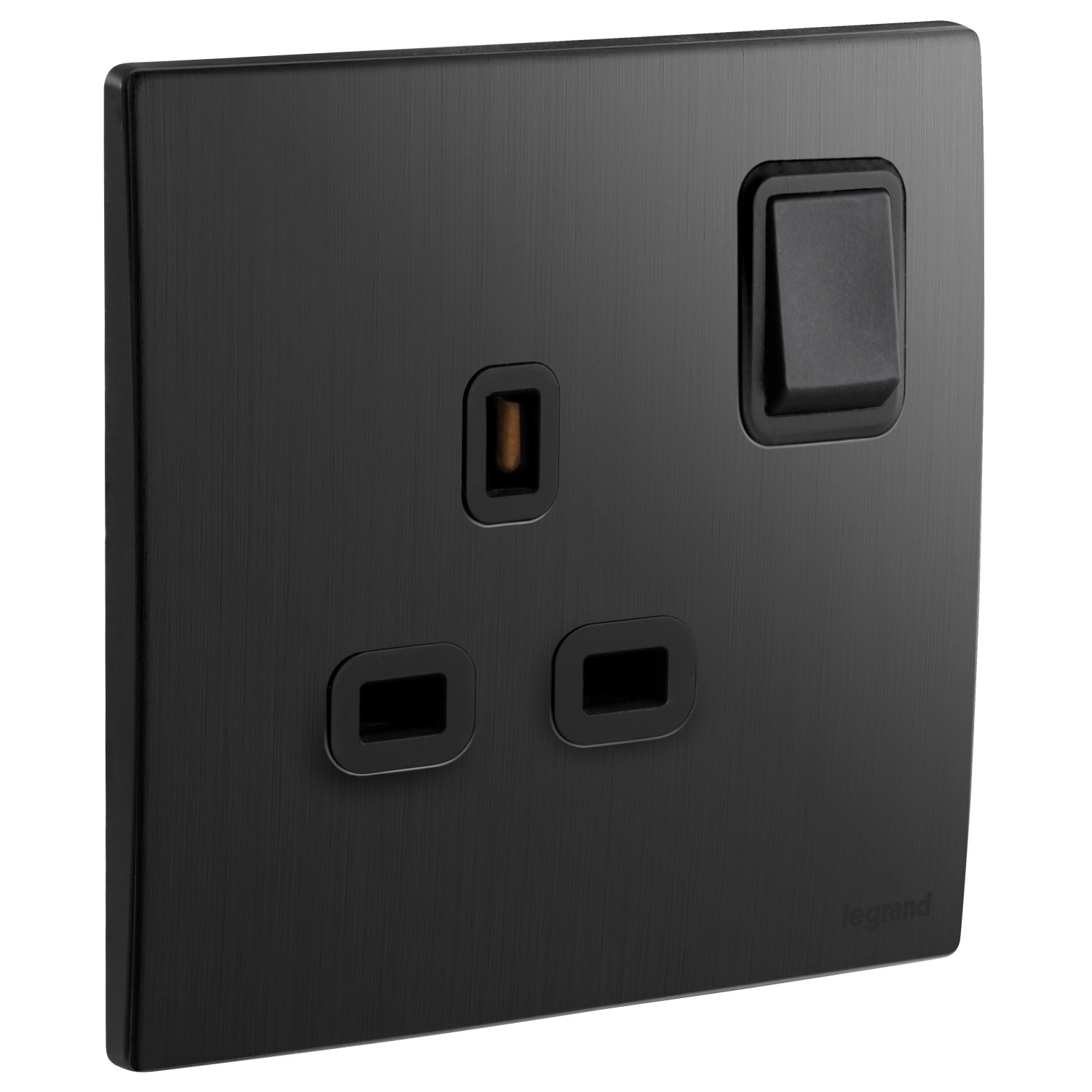 LEGRAND - British Standard Double Pole Socket Outlet Mallia, 1 Gang, Switched, 13 A, 250 V~, Brushed Black